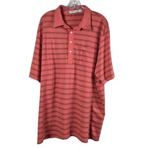 Criquet Men's Players Polo Shirt - Salmon Pink Stripe -‎ XXL
